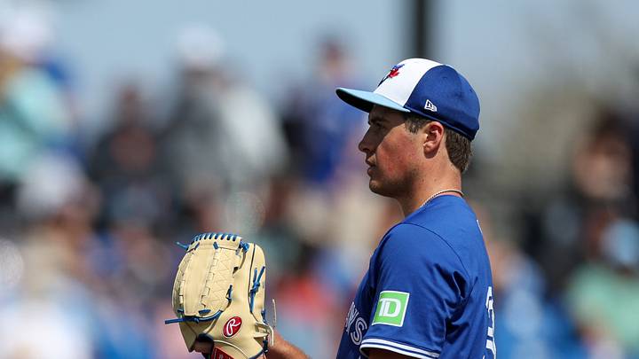 Mar 10, 2025; Dunedin, Florida, USA; Toronto Blue Jays pitcher Jake Bloss (39) sets to throw a pitch against the Houston Astros in the seventh inning during spring training at TD Ballpark. Mandatory Credit: Nathan Ray Seebeck-Imagn Images