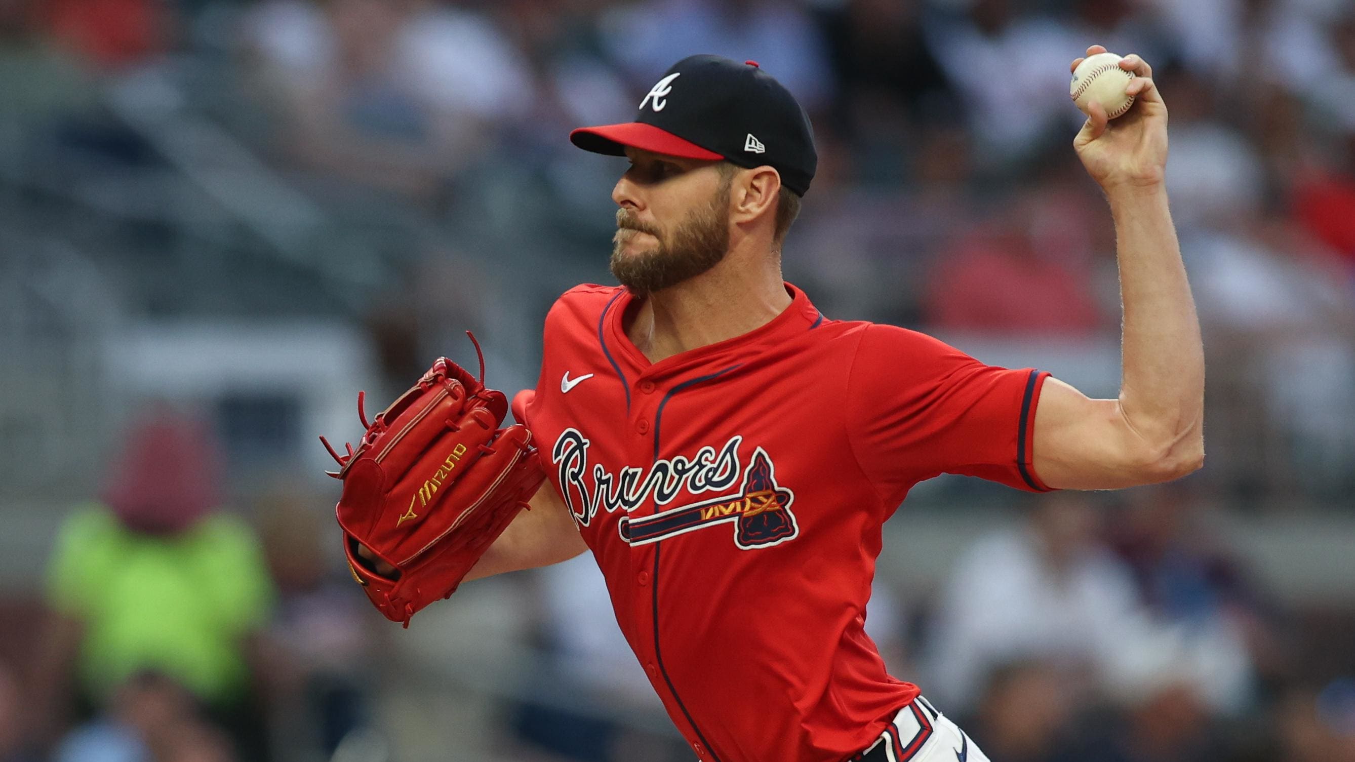 Pitcher Chris Sale takes the mound for the Atlanta Braves tonight against the Cleveland Guardians