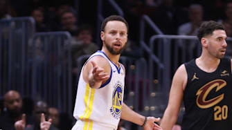 Nov 5, 2023; Cleveland, Ohio, USA; Golden State Warriors guard Steph Curry  (30) questions a call after losing a ball out of bounds while defended by Cleveland Cavaliers guard Georges Niang (20) in the second quarter at Rocket Mortgage FieldHouse. Mandatory Credit: Aaron Josefczyk-USA TODAY Sports