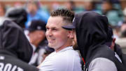 Detroit Tigers pitcher Tarik Skubal (29) talks with other players in the dugout after pitching against the New York Yankees at Comerica Park in Detroit, Tuesday, April 8, 2025.