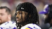 Jan 13, 2025; Glendale, AZ, USA; Minnesota Vikings linebacker Dallas Turner (15) against the Los Angeles Rams during an NFC wild card game at State Farm Stadium. Mandatory Credit: Mark J. Rebilas-Imagn Images