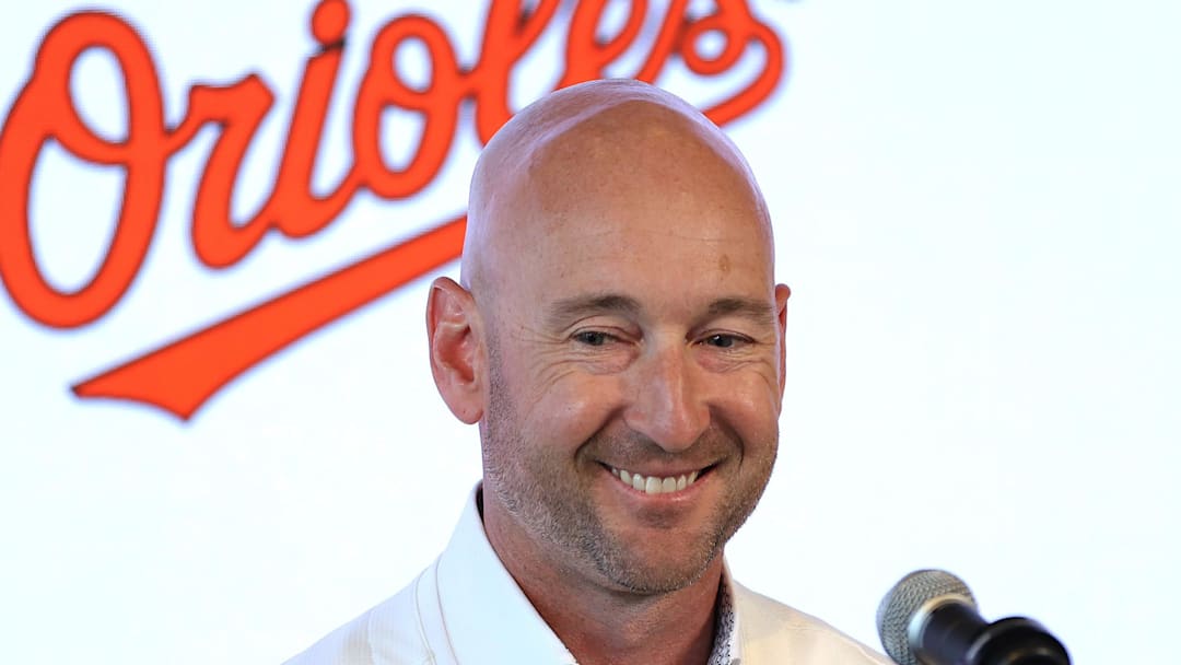 Nov 4, 2025; Baltimore, MD, USA; Craig Albernaz is introduced as the new Baltimore Orioles manager at Warehouse Bar. Mandatory Credit: Daniel Kucin Jr.-Imagn Images