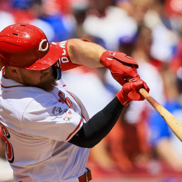 Jun 9, 2024; Cincinnati, Ohio, USA; Cincinnati Reds outfielder Blake Dunn (76) bats against the Chicago Cubs in the third inning at Great American Ball Park. Mandatory Credit: Katie Stratman-USA TODAY Sports