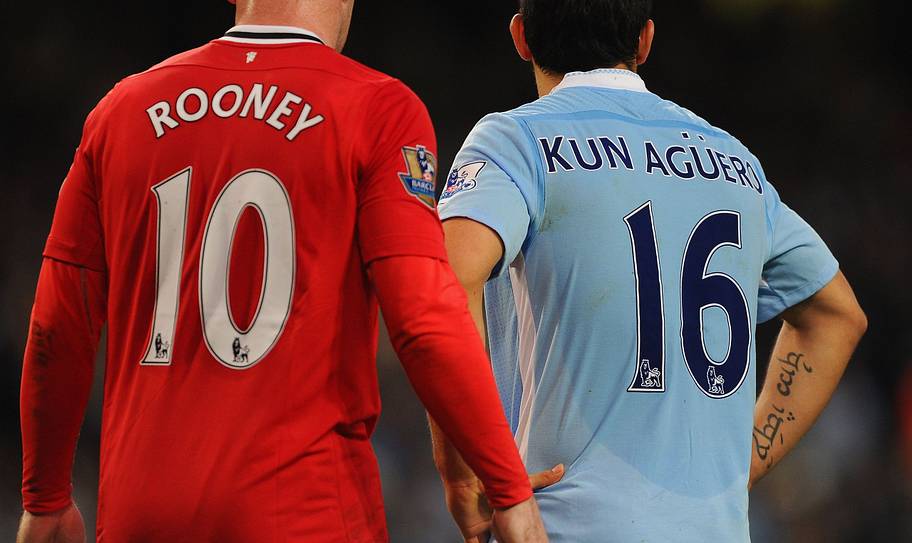 Wayne Rooney and Sergio Agüero shirts.