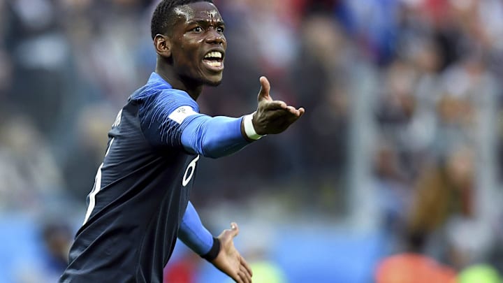 France midfielder Paul Pogba reacts during the first half in the semifinals of the FIFA World Cup 2018 against Belgium at Saint Petersburg Stadium. Mandatory Credit: Tim Groothuis/Witters Sport via Imagn Images