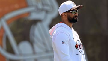 Cleveland Browns general manager Andrew Berry watches practice during NFL rookie minicamp at the Cleveland Browns training facility on Friday, May 9, 2025, in Berea, Ohio.