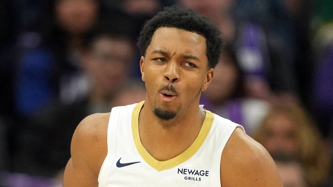 Apr 3, 2026; Sacramento, California, USA; New Orleans Pelicans forward Trey Murphy III (25) reacts after dunking against the Sacramento Kings during the third quarter at Golden 1 Center. Mandatory Credit: Darren Yamashita-Imagn Images Apr 3, 2026; Sacramento, California, USA; New Orleans Pelicans forward Trey Murphy III (25) reacts after dunking against the Sacramento Kings during the third quarter at Golden 1 Center. Mandatory Credit: Darren Yamashita-Imagn Images
