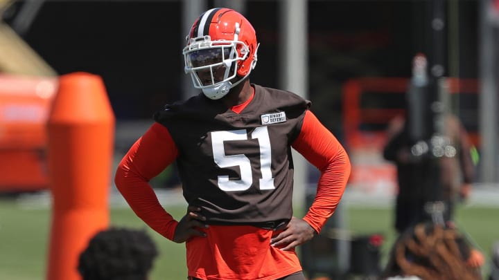 Browns defensive tackle Mike Hall Jr. (51) stands on the sideline during minicamp, Tuesday, June 11, 2024, in Berea.