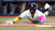 Tampa Bay Rays first baseman Yandy Diaz scores a run against the New York Yankees at Tropicana Field.