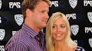 Jul 29, 2010; Lane Kiffin and his wife Layla when he was coaching the USC Trojans.