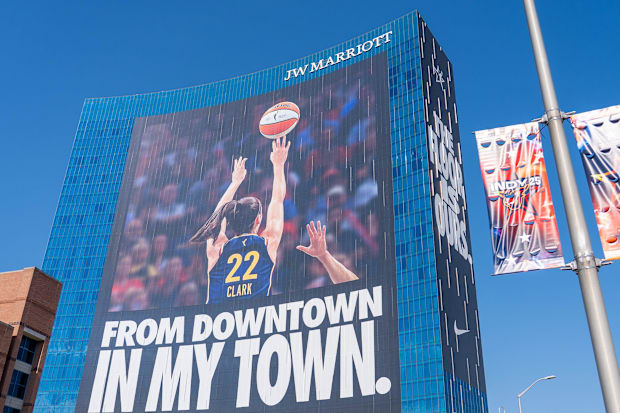 A large mural of the Indiana Fever’s Caitlin Clark