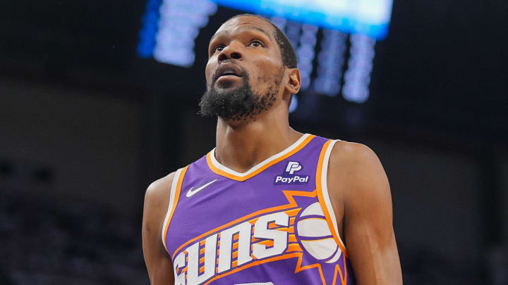 Apr 23, 2024; Minneapolis, Minnesota, USA; Phoenix Suns forward Kevin Durant (35) walks back to the bench against the Minnesota Timberwolves in the second quarter during game two of the first round for the 2024 NBA playoffs at Target Center. Mandatory Credit: Brad Rempel-USA TODAY Sports