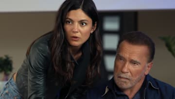 Monica Barbaro and Arnold Schwarzenegger in season 2 of FUBAR. Cr. Courtesy of Netflix © 2025