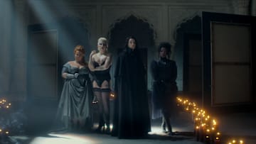  (L to R) Donna Preston as Despair, Mason Alexander Park as Desire, Tom Sturridge as Dream, Kirby Howell-Baptiste as Death in episode 201 of The Sandman
