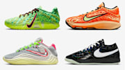 Four of the five Halloween-inspired Nike basketball shoes dropping this month.