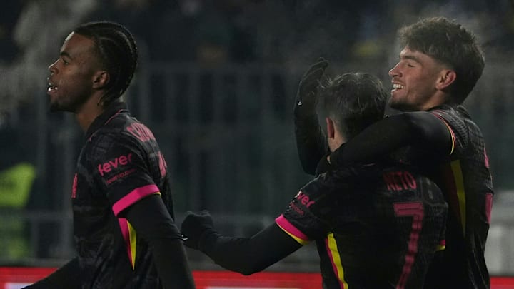 Marc Guiu celebrates his goal against FC Astana in Chelsea's UEFA Conference League game 