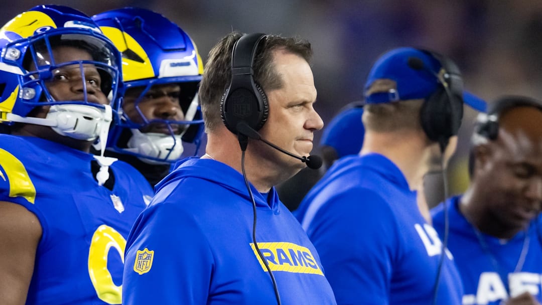 Los Angeles Rams defensive line coach Giff Smith. Mandatory Credit: Mark J. Rebilas-Imagn Images