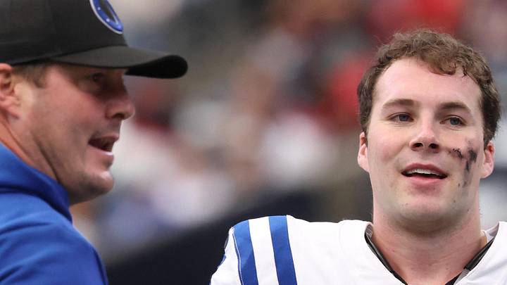 Indianapolis Colts quarterback Riley Leonard on the sidelines