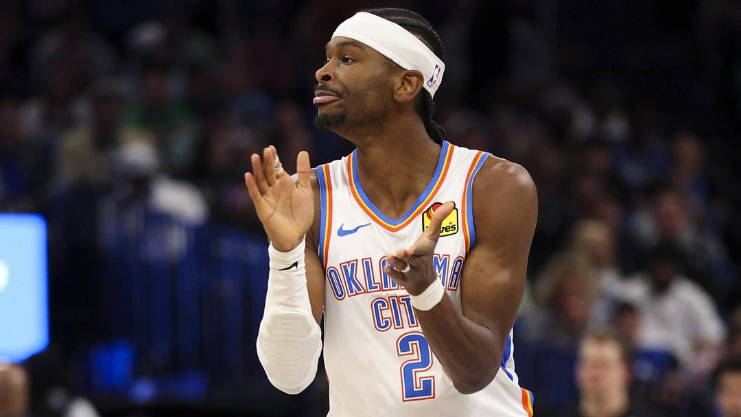Mar 17, 2026; Orlando, Florida, USA; Oklahoma City Thunder guard Shai Gilgeous-Alexander (2) reacts after making a basket against the Orlando Magic in the fourth quarter at Kia Center. Mandatory Credit: Nathan Ray Seebeck-Imagn Images
