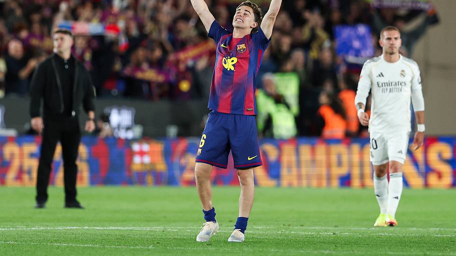 Gavi celebrating after winning La Liga
