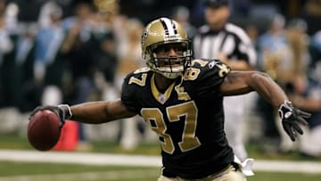 Oct. 29, 2006; New Orleans, LA, USA; New Orleans Saints (87) Joe Horn celebrates after scoring a touchdown in the second quarter of the Baltimore Ravens at New Orleans Saints game at the Louisiana Superdome in New Orleans, LA. Mandatory Credit: Matt Stamey-Imagn Images Copyright Matt Stamey

