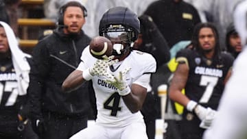 Apr 27, 2024; Boulder, CO, USA; Colorado Buffaloes wide receiver Omarion Miller (4) prepares to catch the ball during a spring game event at Folsom Field.