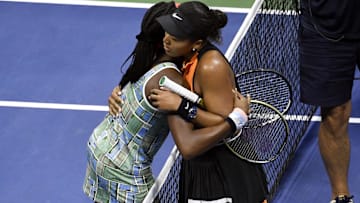 Coco Gauff and Naomi Osaka hug after their third-round match on Day 6 of the 2019 U.S. Open at USTA Billie Jean King National Tennis Center. 