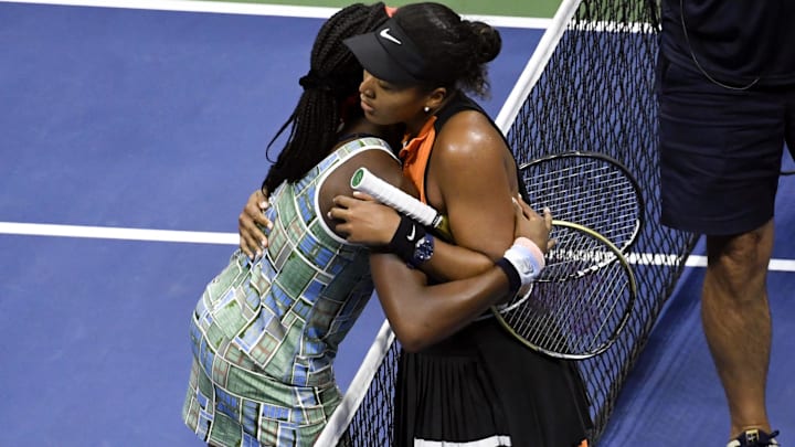Coco Gauff and Naomi Osaka hug after their third-round match on Day 6 of the 2019 U.S. Open at USTA Billie Jean King National Tennis Center. Coco Gauff and Naomi Osaka hug after their third-round match on Day 6 of the 2019 U.S. Open at USTA Billie Jean King National Tennis Center.