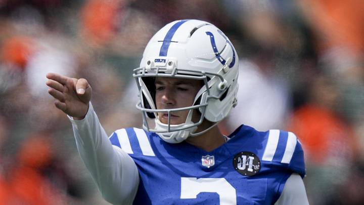 Indianapolis Colts place kicker Spencer Shrader lines up to kick a field goal 