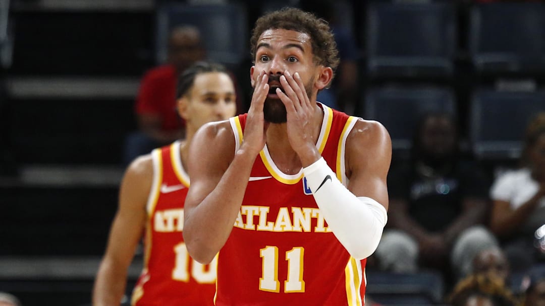 Oct 11, 2025; Memphis, Tennessee, USA; Atlanta Hawks guard Trae Young (11) reacts during the third quarter against the Memphis Grizzlies at FedExForum. Mandatory Credit: Petre Thomas-Imagn Images Oct 11, 2025; Memphis, Tennessee, USA; Atlanta Hawks guard Trae Young (11) reacts during the third quarter against the Memphis Grizzlies at FedExForum. Mandatory Credit: Petre Thomas-Imagn Images