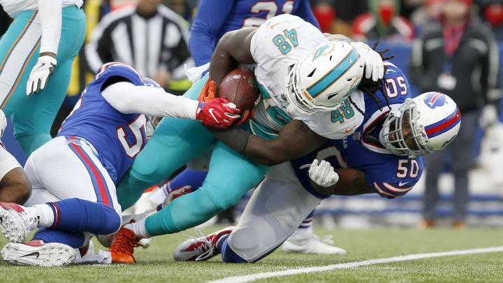 Miami Dolphins tight end MarQueis Gray against the Buffalo Bills late in the 2017 season.