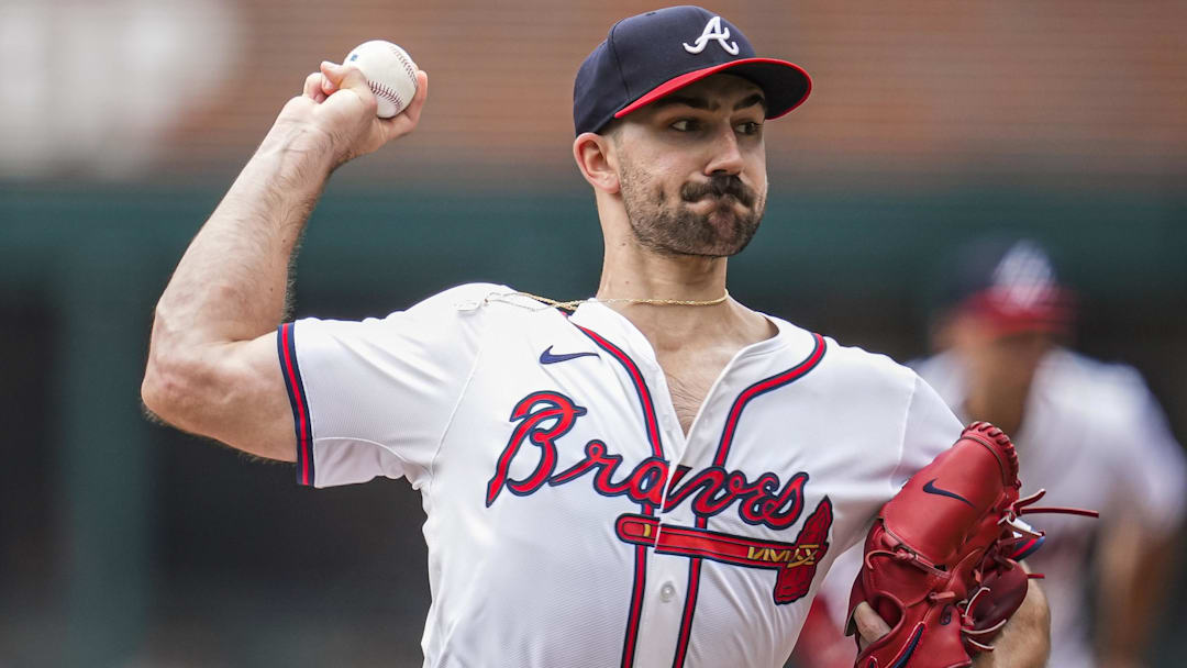Atlanta Braves starting pitcher Spencer Strider (99) pitches against the San Francisco Giants during the first inning at Truist Park.