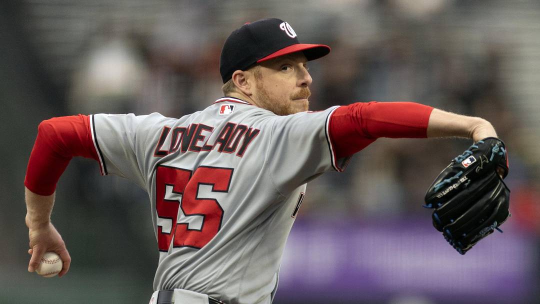 Jun 8, 2026; San Francisco, California, USA; Washington Nationals starting pitcher Richard Lovelady (55) delivers a pitch against the San Francisco Giants during the first inning at Oracle Park. Mandatory Credit: D. Ross Cameron-Imagn Images
