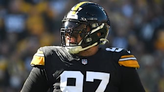 Nov 12, 2023; Pittsburgh, Pennsylvania, USA;  Pittsburgh Steelers defensive tackle Cameron Heyward (97) in between plays against the Green Bay Packers at Acrisure Stadium. Mandatory Credit: Philip G. Pavely-Imagn Images