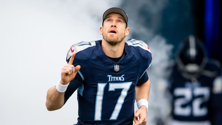 Jan 7, 2024; Nashville, Tennessee, USA;  Tennessee Titans quarterback Ryan Tannehill (17) takes the field during the first half against the Jacksonville Jaguarsat Nissan Stadium. Mandatory Credit: Steve Roberts-USA TODAY Sports