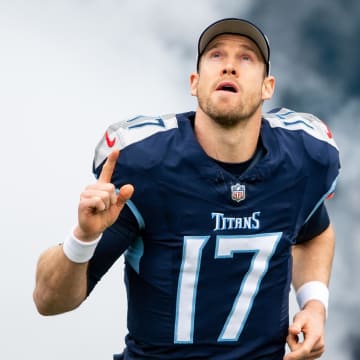 Jan 7, 2024; Nashville, Tennessee, USA;  Tennessee Titans quarterback Ryan Tannehill (17) takes the field during the first half against the Jacksonville Jaguarsat Nissan Stadium. Mandatory Credit: Steve Roberts-USA TODAY Sports