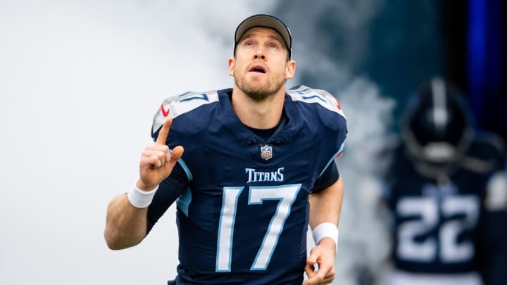 Jan 7, 2024; Nashville, Tennessee, USA;  Tennessee Titans quarterback Ryan Tannehill (17) takes the field during the first half against the Jacksonville Jaguarsat Nissan Stadium. Mandatory Credit: Steve Roberts-USA TODAY Sports