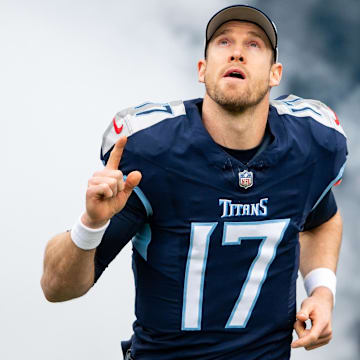 Jan 7, 2024; Nashville, Tennessee, USA;  Tennessee Titans quarterback Ryan Tannehill (17) takes the field during the first half against the Jacksonville Jaguarsat Nissan Stadium.