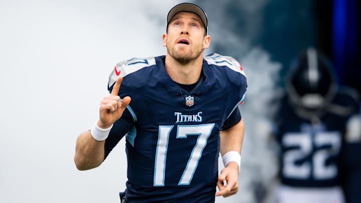 Jan 7, 2024; Nashville, Tennessee, USA;  Tennessee Titans quarterback Ryan Tannehill (17) takes the field during the first half against the Jacksonville Jaguarsat Nissan Stadium.