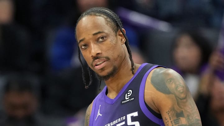 Apr 3, 2026; Sacramento, California, USA; Sacramento Kings guard DeMar DeRozan (10) during the third quarter against the New Orleans Pelicans at Golden 1 Center. Mandatory Credit: Darren Yamashita-Imagn Images