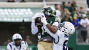 Nov 18, 2023; Fort Collins, Colorado, USA;  Colorado State Rams wide receiver Tory Horton (14) tries to make a catch in the second quarter against the Nevada Wolf Pack at Sonny Lubick Field at Canvas Stadium. Mandatory Credit: Michael Madrid-USA TODAY Sports