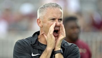 Sep 2, 2024; Tallahassee, Florida, USA; Florida State Seminoles head coach Mike Norvell before the game against the Boston College Eagles at Doak S. Campbell Stadium. Mandatory Credit: Melina Myers-Imagn Images