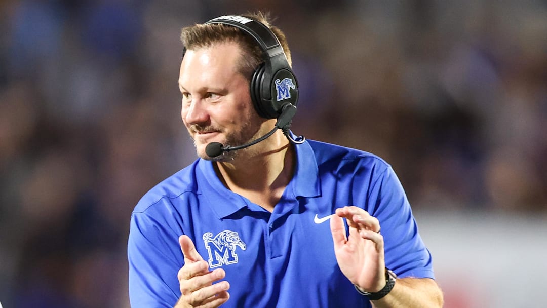 Memphis Tigers coach Ryan Silverfield reacts during the first half against the Tulsa Golden Hurricane at Simmons Bank Liberty Stadium.