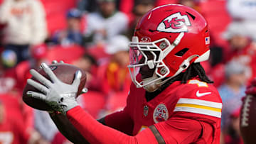 Kansas City Chiefs wide receiver Rashee Rice (4) warms up before the game against the Indianapolis Colts at GEHA Field at Arrowhead Stadium. 