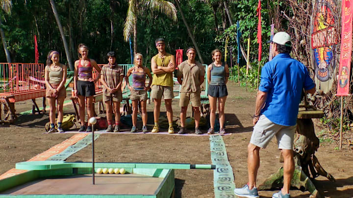 “Operation: Italy” – Castaways get the biggest reward of the season with surprise letters from home. Then, balance and dexterity are tested at a crucial immunity challenge to guarantee a spot in the final six, on SURVIVOR, Wednesday, December 4 (8:00-9:30 PM, ET/PT) on the CBS Television Network, and available to stream on Paramount+*. Jeff Probst serves as host and executive producer. Pictured (L-R): Rachel LaMont, Genevieve Mushaluk, Teeny Chirichillo, Sue Smey, Sam Phalen, Andy Rueda,