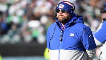 Jan 5, 2025; Philadelphia, Pennsylvania, USA; New York Giants head coach Brian Daboll on the sidelines against the Philadelphia Eagles at Lincoln Financial Field. Mandatory Credit: Eric Hartline-Imagn Images