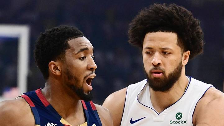 May 9, 2026; Cleveland, Ohio, USA; Cleveland Cavaliers guard Donovan Mitchell (45) drives to the basket against Detroit Pistons guard Cade Cunningham (2) : Ken Blaze-Imagn Images