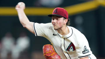 Jun 13, 2024; Phoenix, Arizona, USA; Arizona Diamondbacks pitcher Brandon Pfaadt (32) pitches against the Los Angeles Angels during the first inning at Chase Field. Mandatory Credit: Joe Camporeale-USA TODAY Sports