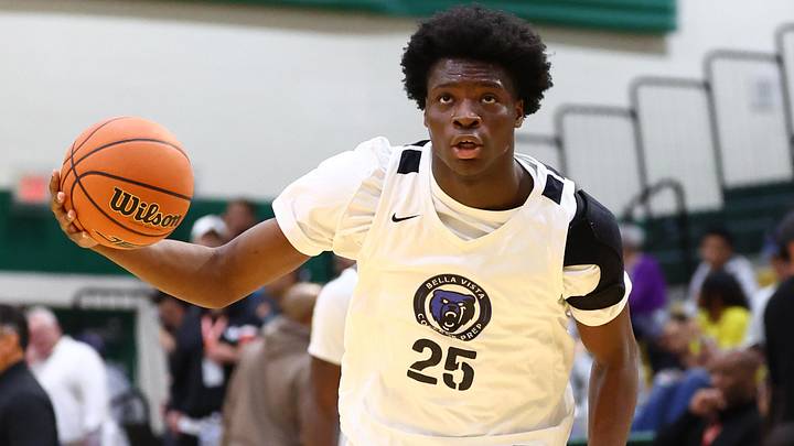 Jan 2, 2026; Mesa, AZ, USA; CIA Bella Vista (AZ) center Paul Osaruyi (25) against Oak Cliff Faith Family Academy (TX) during the HoopHall West Tournament at Skyline High School. Mandatory Credit: Mark J. Rebilas-Imagn Images