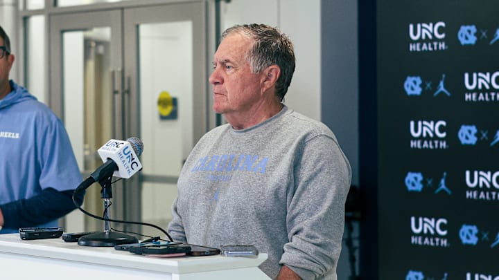 Bill Belichick speaking to the press before UNC's first practice of fall camp on Aug. 2, 2025 Bill Belichick speaking to the press before UNC's first practice of fall camp on Aug. 2, 2025